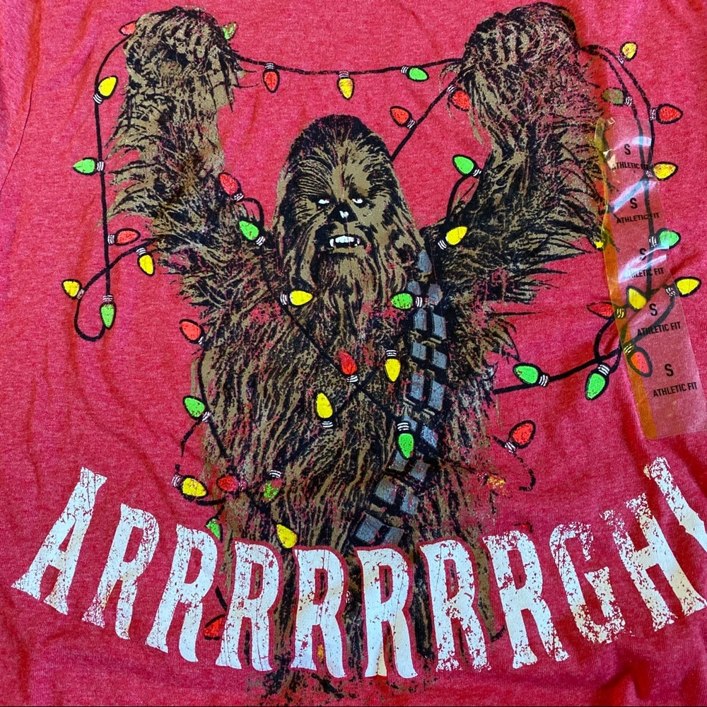 NWT Star Wars Chewy Chewbacca Holiday Lights Christmas Xmas Red Tee, Small